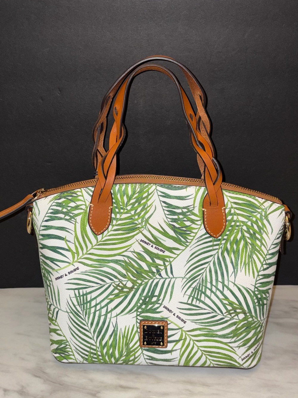 NWT Dooney & Bourke Siesta Key Celeste Satchel White Palm Leaf Bag Purse